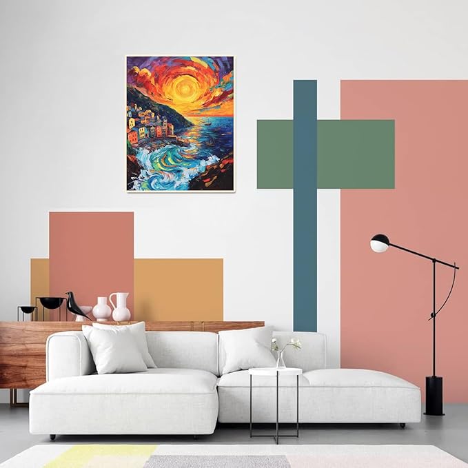 Sunset Paint by Numbers Kit for Adults Beginner Cinque Terre Italy Oil Painting Kit Adult Paint by Number Kits on Canvas DIY Painting for Beginners Art by Numbers for Gifts Home Wall Decor 16x20 Inch﻿
