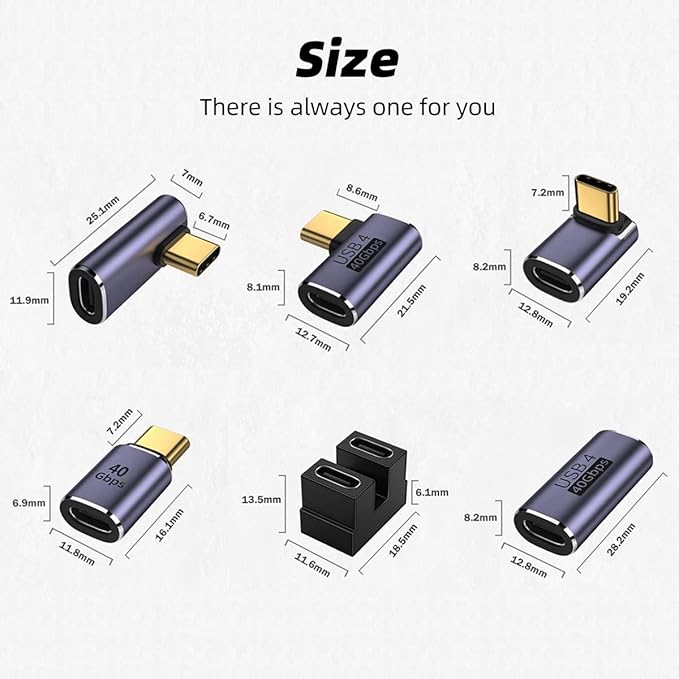 USB C Angle Adapter 40Gbps [2 Pack] 90 Degree Type C Angled Male to Female Adapter, 8k at 60hz USB 3.1 Right Angle Extension for Laptop, Tablet, VR, Camera, Smartphone (Left/Right)