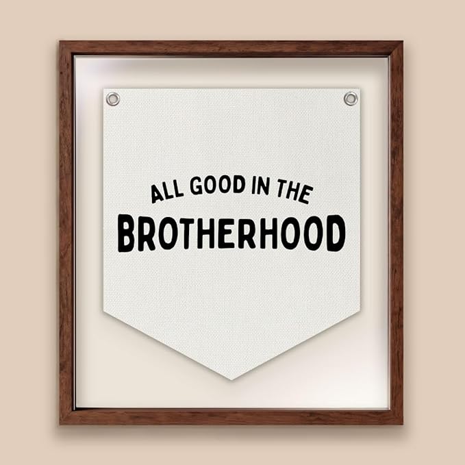 Lacama Vintage Room Decor,All Good In The Brotherhood Linen Banner,Boy Bedroom Wall Hanging Banner Pennant Flag Decor for Nursery Playroom Toddler Nursery Decor College Dorm Room,brother banner12.4x14 in