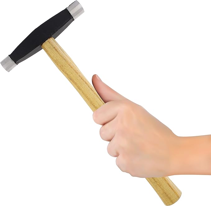 The Beadsmith Two-Sided Embossing Hammer - 11 inches Wooden Handle, 260mm Steel Head with 15 & 18mm Faces - Repousse Tool Used to Add Texture and Dimension to Metalwork