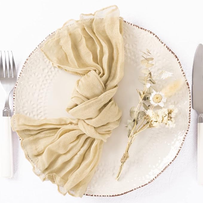 20 Pack Champagne Cheesecloth Napkins Spring Cloth Napkins Set of 20 Champagne Dinner Napkins Bulk 21x21 Inches for Wedding Bridal Shower Baby Shower Valentine's Day
