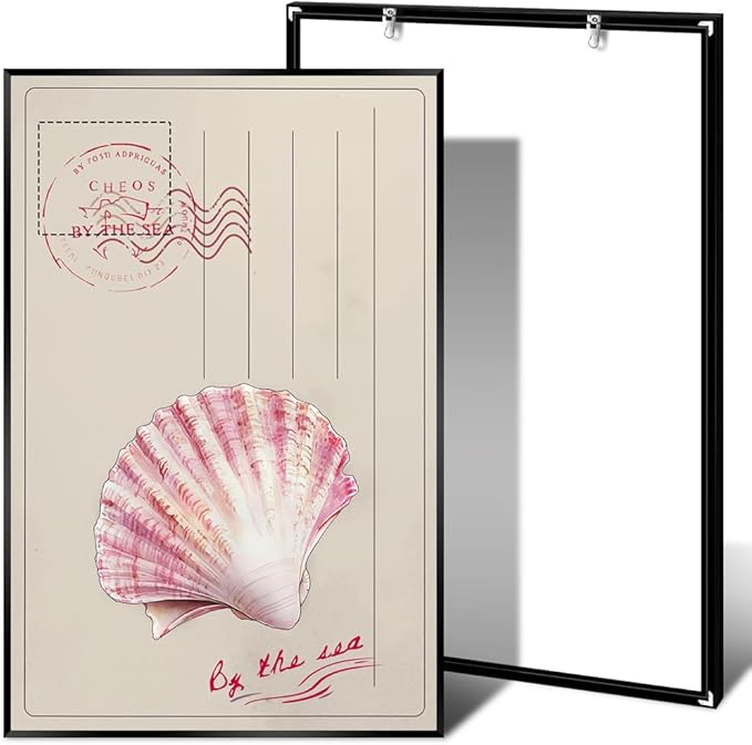 Metal Black Frame Vintage Watercolor Ocean Beach Coastal Pink Seashell Postcard Preppy Canvas Wall Art Cheos By The Sea Print Painting Poster Aesthetics Pictures Boho Decor for Living Room 12x16inch
