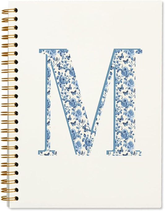 Blue Cute Initial Notebook Journal Diary Libretas Escolares M, Cute Preppy Personalized Notebook Gifts for Women Teen Girls Kids,Preppy Blue Aesthetic School Supplies for Girls 5.5x8.3