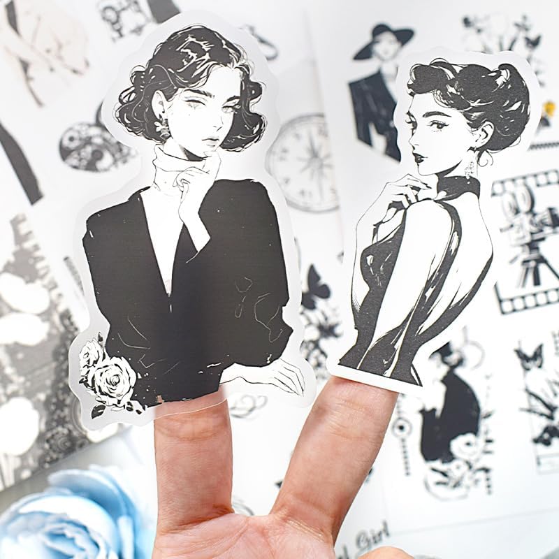 Alideco 20pcs Vintage Scrapbook Stickers Europe and The United States Figure Flowers Sticker Book for Adults Sticker journaling Stickers for Scrapbooking (heiqun) - Image 3