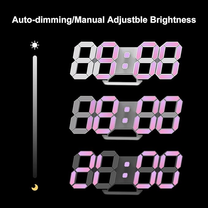 Deeyaple Led Digital Alarm Clock 3D Small Wall Clock Snooze Dimmable Time Memory 12/24 Date Temperature Remote Control Night Light Office Kitchen Living Room Bedroom (9.7 Inch, Multicolor)