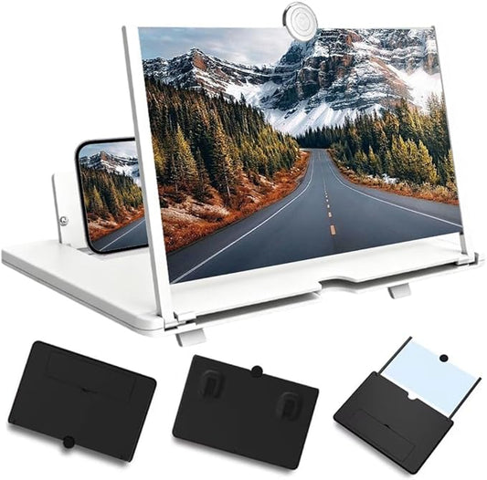Mobile Phone Magnifier Screen, 3D HD Magnifying Projector Screen Enlarger for Movies Videos and Gaming, Foldable Phone Stand with Screen Amplifier, Compatible with All Smartphones (White, 10inch)