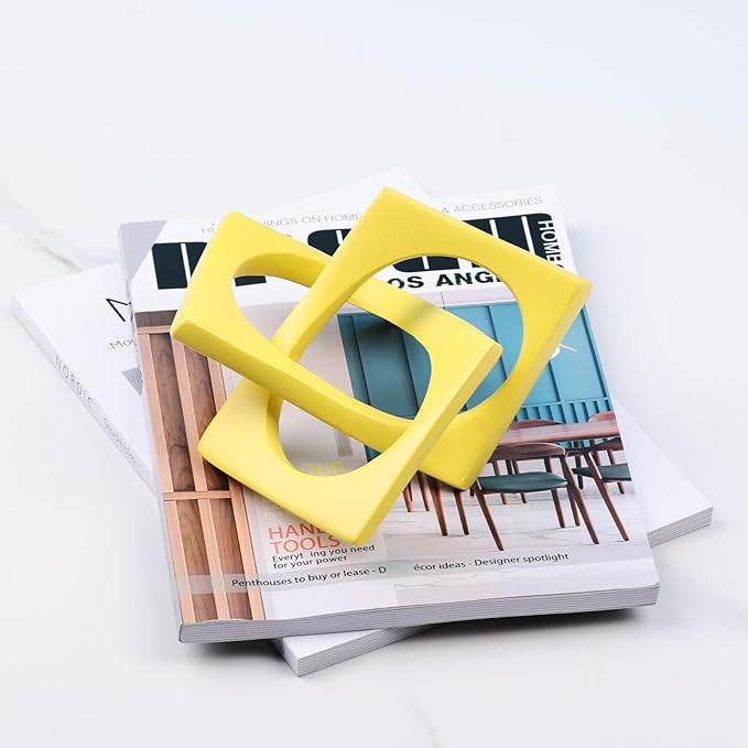 DOVDOV Geometric Cube Knot Decorations, Abstract Geometric Statue, Yellow Home Decor Accents for Room Office Shelf Coffee Table entryway Desktop Small Ornaments.