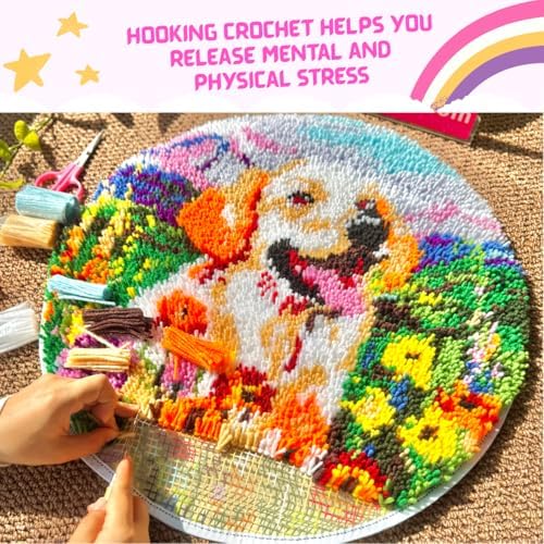 MeoobkCraft Latch Hook Kit for Adults, Golden Retriever Latch Hook Rug Kit, DIY Beginner Craft, Animal Home Decor 19.7x19.7in - Image 3