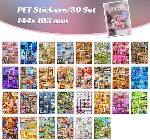 Dreamcore Sticker Book for Adults - 30pg Japanese Retro Sticker Book for Journaling, Aesthetic Scenery & Butterfly Scenes, Glossy & Matte Finish（ Dreamcore 2） - Image 4