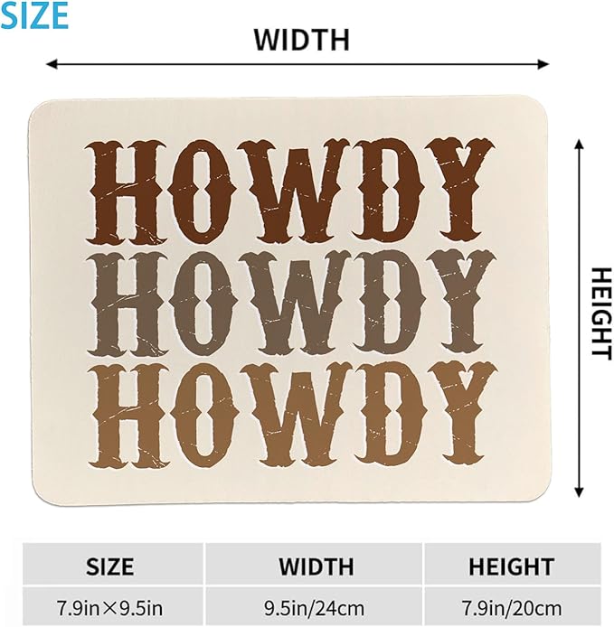 Rusenbao Western Mouse Pad, Western Desk Accessories, Howdy Small Mouse Pads for Desk, Non-Slip Rubber Base Mouse Pads for Wireless Mouse, Computers, Laptop, Office, 9.5x7.9 Inch