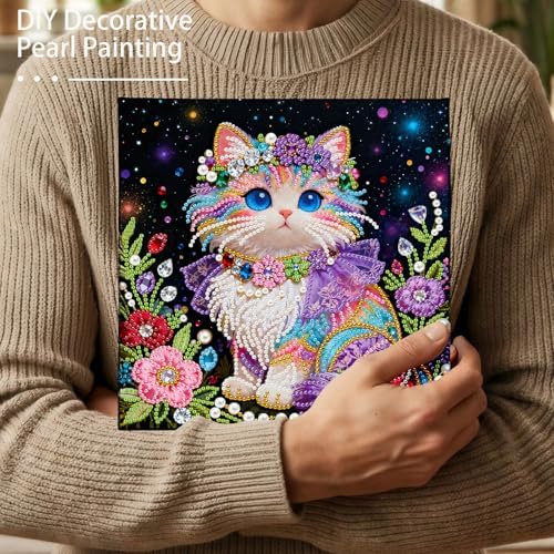 Xylzzuit Pearl Painting Kit with Frame 9.84x9.84IN Colorful DIY Gemstone Pearls Beads Art Craft for Adults Home Desktop Wall Decor (Cat) - Image 7