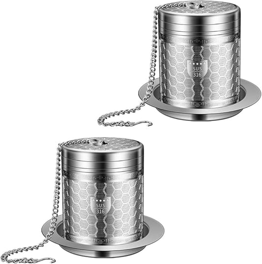 2 Pack 316 Stainless Steel Tea Infuser for Loose Leaf Tea with Drip Trays, Extra Fine Mesh Tea Infuser, Loose Leaf Tea Steeper for Black Tea, Rooibos, etc (2 Pack - Large)