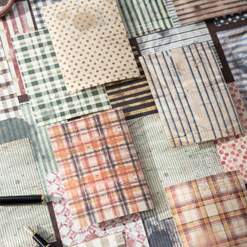 Alideco 180pcs Vintage Textured stripes and plaid Scrapbooking Paper for Adults Journaling Supplies, Decorative Paper for Junk Journals (shiguangzhiwen) - Image 6