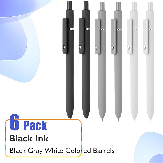 Vanhench 6Pcs Gel Pens, 0.5MM Black Gel Ink Pen Fine Point Smooth Writing Pens, College Essentials Pens, Father's Day Birthday Gifts for Men (6PCS Black Gray White)