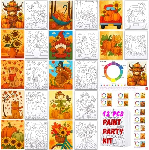 12PCS 8x10IN Pre Drawn Canvas to Paint for Adults Fall Paint Party Supplies by PAILIM
