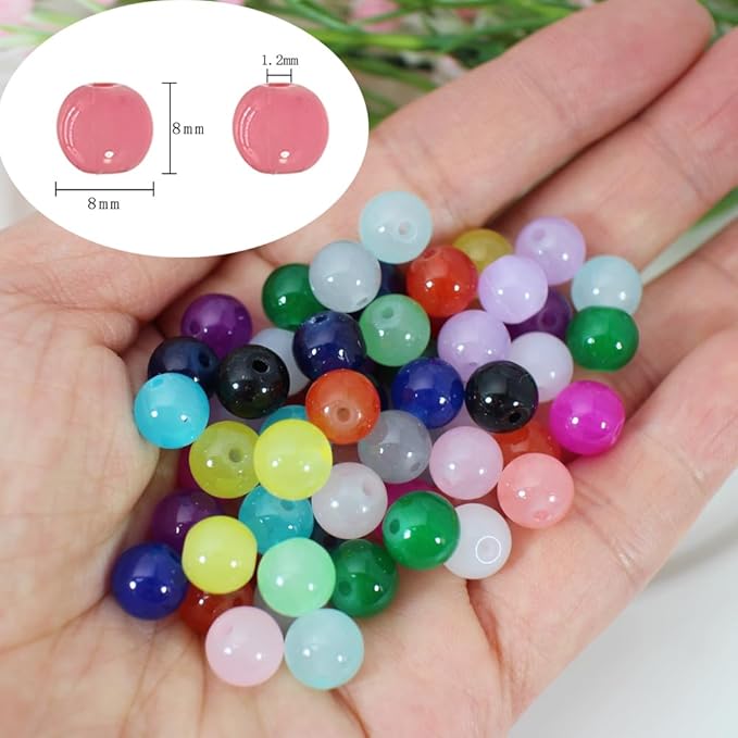 PAMIR TONG 1000pcs 8MM Glass Bead Sets for Jewelry Making Kit Bracelets Beads Supplies,Imitative Jade Beads Crystal Spacer Beads Bracelet Loose Bead Sets for Jewelry Making DIY Crafts