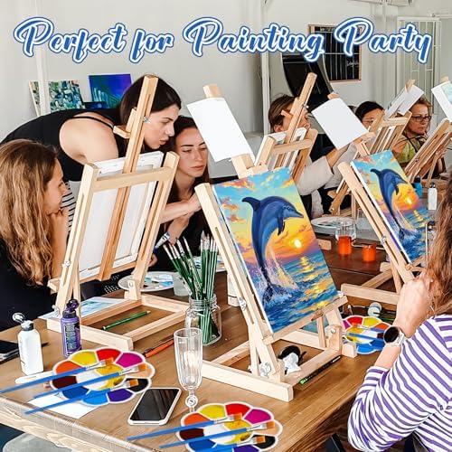Motipuns 6 Set Pre Drawn Canvas for Painting for Adults Sip and Paint Kit with Easels 8 x 10 Inches Paint Party Kit with Printed Canvas Paints Brushes Palette Apron(Sunset Dolphin) - Image 6