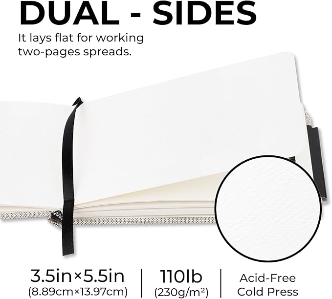 Funto Watercolor Journal, 3.5x5.5, 48 Pages, Cold-Pressed, Inner Pocket, 110lb/230gsm, Art Supplies for Watercolor Techniques and Mixed Media