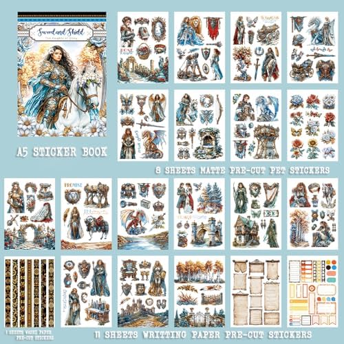Dwpetzo Medieval Fantasy Sticker Book for Journaling, Collage, A5 Sheets - Image 5