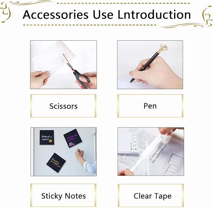 Office Supplies Set,Desk Accessories,Stapler and Tape Dispenser Set,1000 Staples,Staple Remover,Hinder Clips,Ruler,Scissor,Clear Tape,Ballpoint Pen,Sticky Notes,Gifts for Colleagues(Black)
