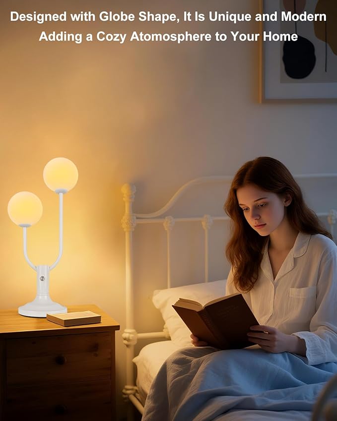 Lightdot Globe Table Lamp for Bedroom Mid Century Modern White Small Desk Lamp Dimmable 3000K Warmwhite Nightstands Lamp Bedside Table Lamp for Living Room Home Office(G9 Bulbs Included)
