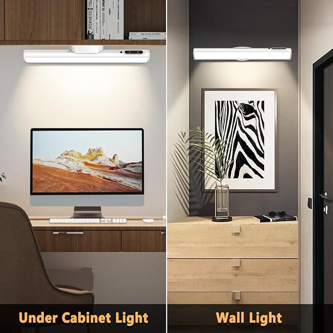 Rechargeable Magnetic LED Light Bar with Remote, Under Cabinet Lighting Wireless, Battery Powered Operated Wall Strip Lights, Dimmable Desk Lamp for Mirror Counter Bathroom Indoor - White