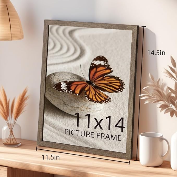 Memory Island 11X14 Photo Frames for Wall and Tabletop Display, 11 by 14 Walnut Wood Grain Picture Frames with HD Plexiglass, Set of 15