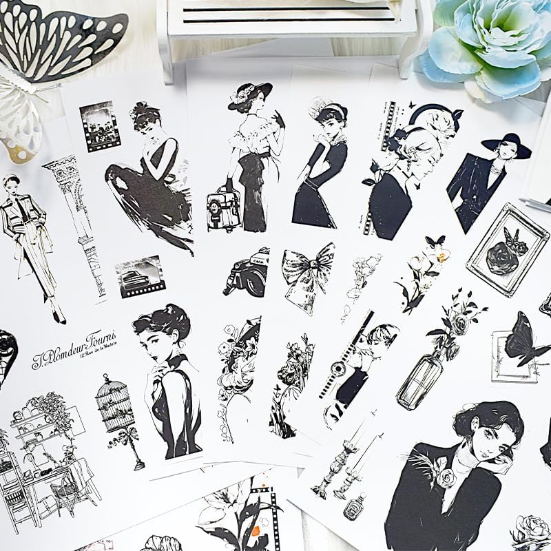 Alideco 20pcs Vintage Scrapbook Stickers Europe and The United States Figure Flowers Sticker Book for Adults Sticker journaling Stickers for Scrapbooking (heiqun) - Image 6