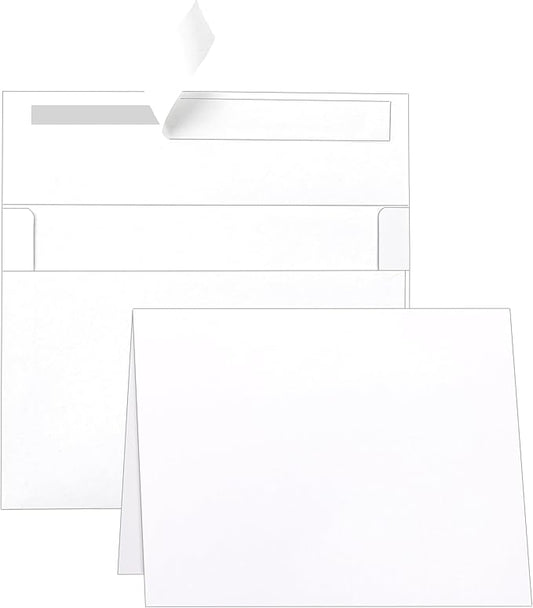 100 packs White Blank Cards and Envelopes 5 x 7 Heavyweight Folded Cardstock and Printable A7 Envelopes Self Seal for Wedding Invitations, Greeting Cards, Mailing, Party