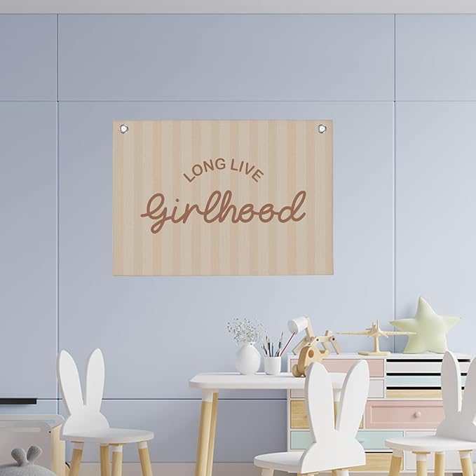 Long Live Girlhood Linen Banner Hanging Flag Girls Room Playroom Wall Decor for Nursery Playroom Kids Bedroom Dorm Toddler Decorations Princess Trendy Room Decor 22x28 Inch