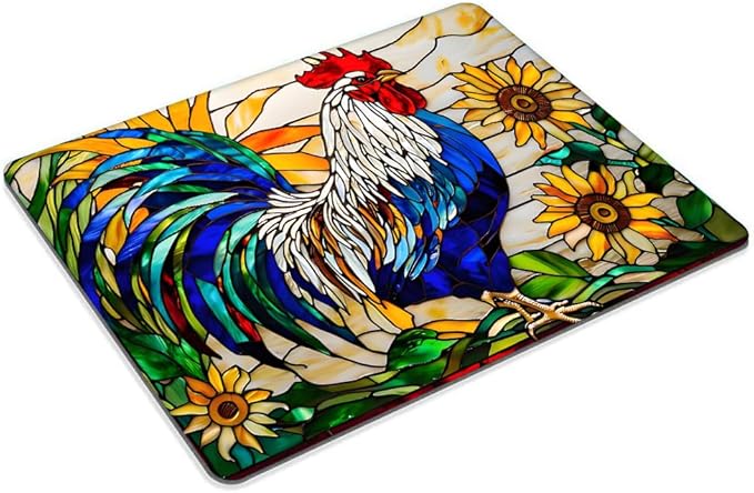 Square Mouse Pad Glass Rooster,Gaming Mouse Pads for Desk,Soft Computer Waterproof Non-Slip Mouse Mat