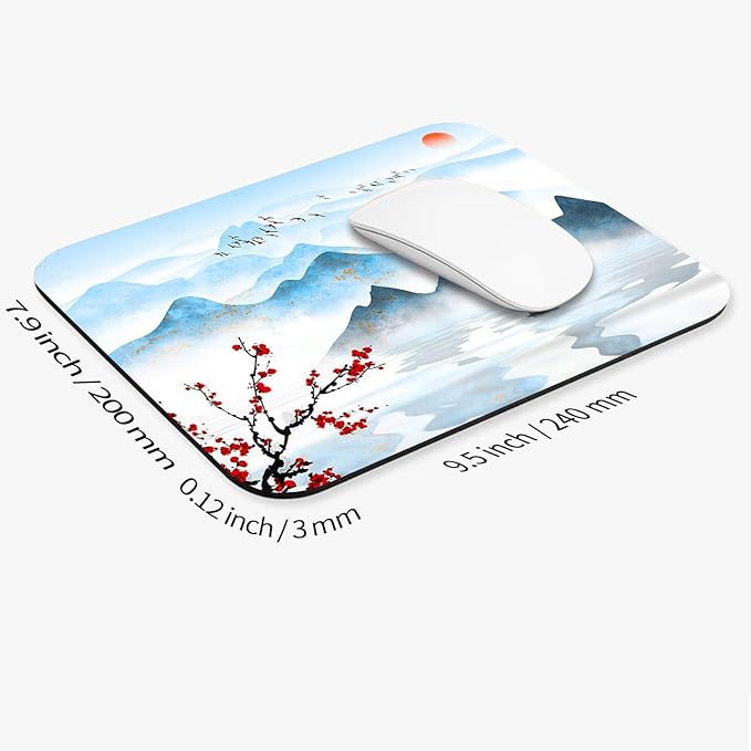 Square Mouse Pad Ink Painting Landscape, Personalized Premium-Textured Custom Mouse Mat Design, Washable Mousepad Cloth, Non-Slip Rubber Base Computer Mouse Pads for Wireless Mouse