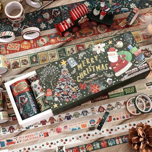 25 Rolls Christmas Gift Washi Tape Set, Festivals New Year Decorative Tapes for Scrapbooking, Junk Journal supplies, DIY Crafts Gift, Party Decorations, Bullet Journaling, 5-50mm Wide 9.84ft long/Roll - Image 4
