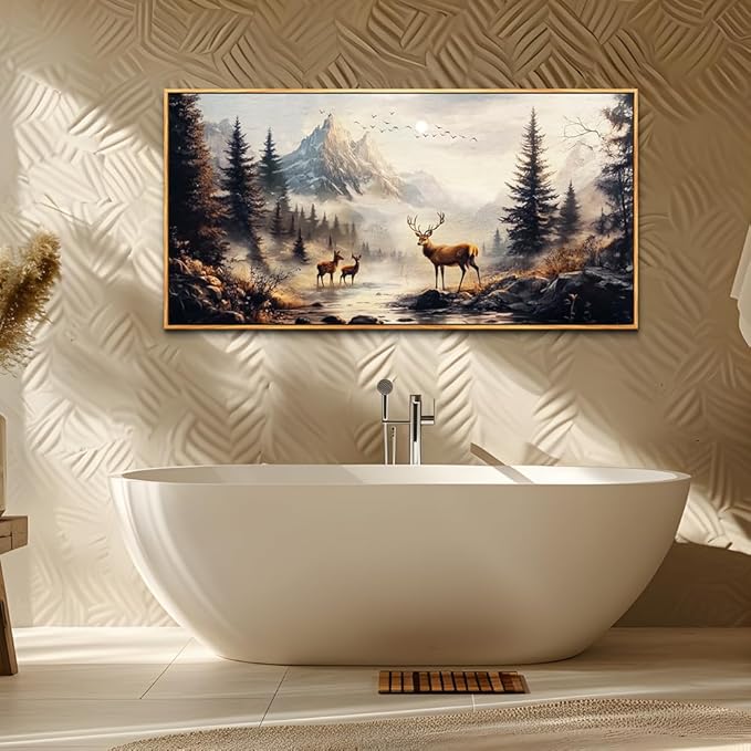 KELIYUAN Canvas Wall Art For Living Room Large Wall Decor For Bedroom Landscape Painting Of Elk Mountain Pictures Office Restaurant Wall Decoration Modern Room Home Decor Wood Framed 20"X40"
