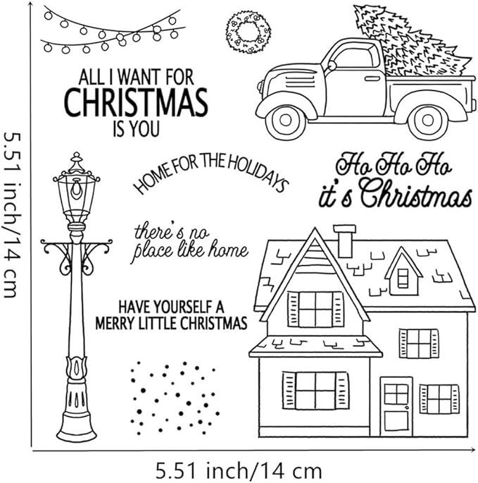 Snow House Christmas Tree Stamps and Cutting Dies for Card Making DIY Transparent Silicone Clear Stamp and Metal Die Cuts Sets for Scrapbooking Paper Greeting Cards Decor Seals Craft Supplies