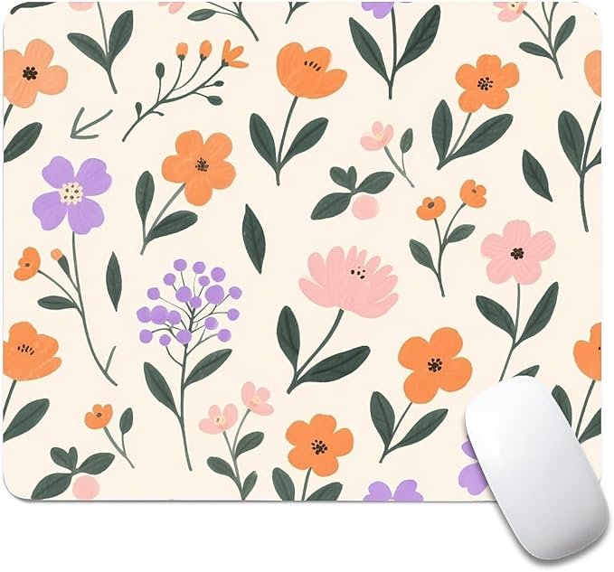 Square Mouse Pad Flowers, Personalized Premium-Textured Custom Mouse Mat Design, Washable Mousepad Cloth, Non-Slip Rubber Base Computer Mouse Pads for Wireless Mouse