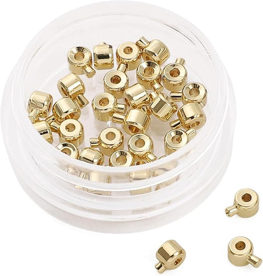 14K Gold Plated Cylinder Fishing Line Buckle 3.2mm End Caps 30pcs for Jewelry Making Findings