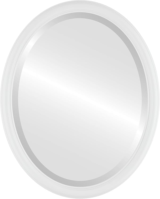 OVALCREST Oval Beveled Wall Mirror for Home Decor - Saratoga Style - Linen White - 22x26 Outside Dimensions
