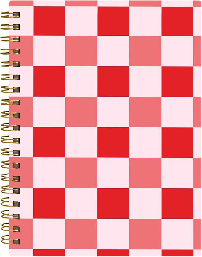 Spiral Journal Notebook,A5 Hardcover Lined Journals for Women 6 x 8.3 in,60 Sheets 120 Pages Thick Paper,Cute College Ruled Writing Notebook for Office Work School(Red Plaid Chessboard)