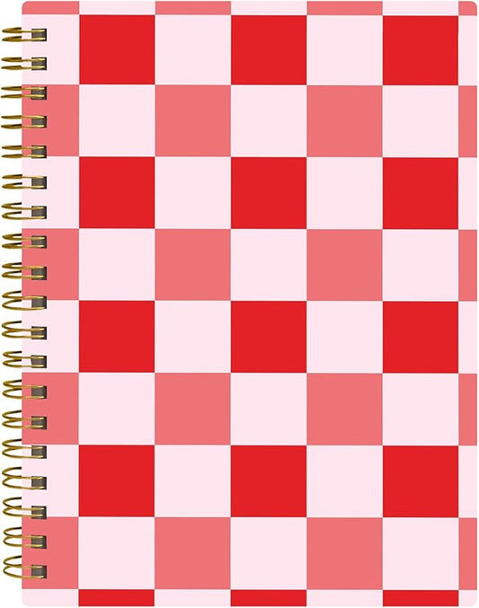 Spiral Journal Notebook,A5 Hardcover Lined Journals for Women 6 x 8.3 in,60 Sheets 120 Pages Thick Paper,Cute College Ruled Writing Notebook for Office Work School(Red Plaid Chessboard)
