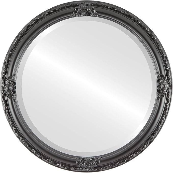 OVALCREST Round Beveled Wall Mirror for Home Decor - Jefferson Style - Matte Black - 20x20 Outside Dimensions