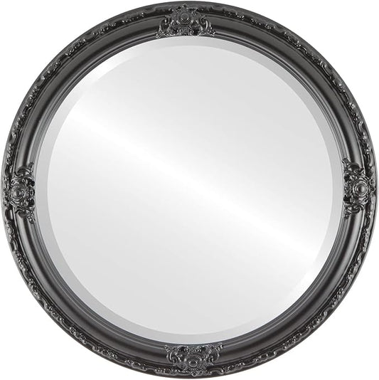OVALCREST Round Beveled Wall Mirror for Home Decor - Jefferson Style - Matte Black - 20x20 Outside Dimensions