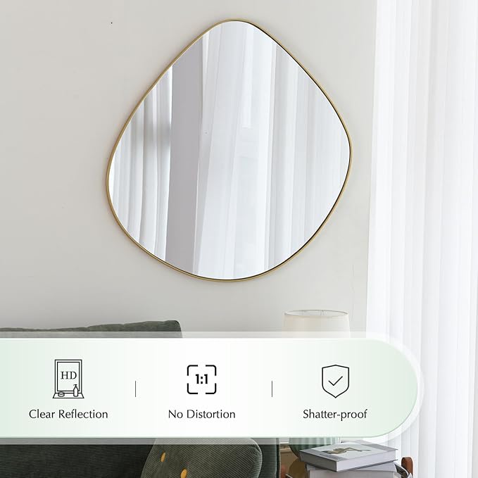 Asymmetrical Wall Mirror Matel Gold Framed Wall Mirror for Living Room Bedroom Bathroom Entryway Wall Decor 19.8" L x 19.0" W ELE-005Gold
