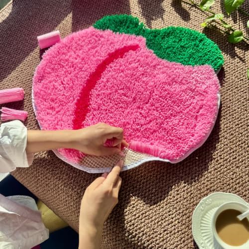 MeoobkCraft DIY Latch Hook Rug Kit, Floral Pattern, 19.7 x 19.7 inches, Printed Canvas with Yarn (Blush Peach) - Image 3