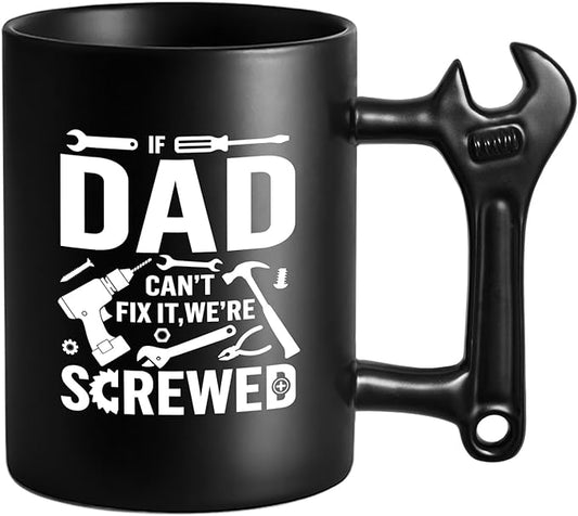 Novelty Fathers Day Dad Gifts from Daughter Son Wife kids, Funny Coffee Mug with Wrench Handle for Dad, Unique Father's Day Birthday Christmas Gifts Present for Men Husband Grandpa Gift Ideas