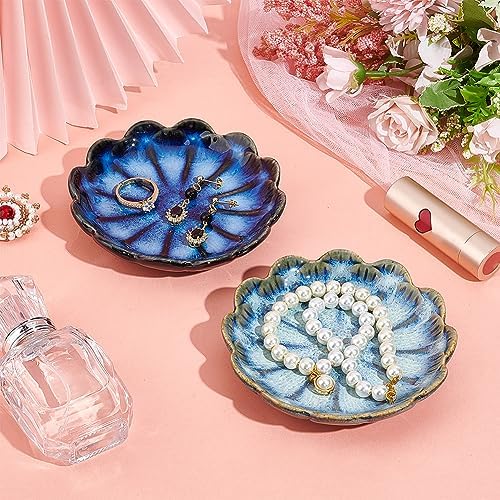 NBEADS 2 Pcs 2 Color Ceramic Jewelry Tray, Lotus Flower Shape Ring Dish Holder Porcelain Trinket Tray Decorative Trinket Plate for Ring Necklace Bracelet Jewelry Watch Key Gift - Image 4