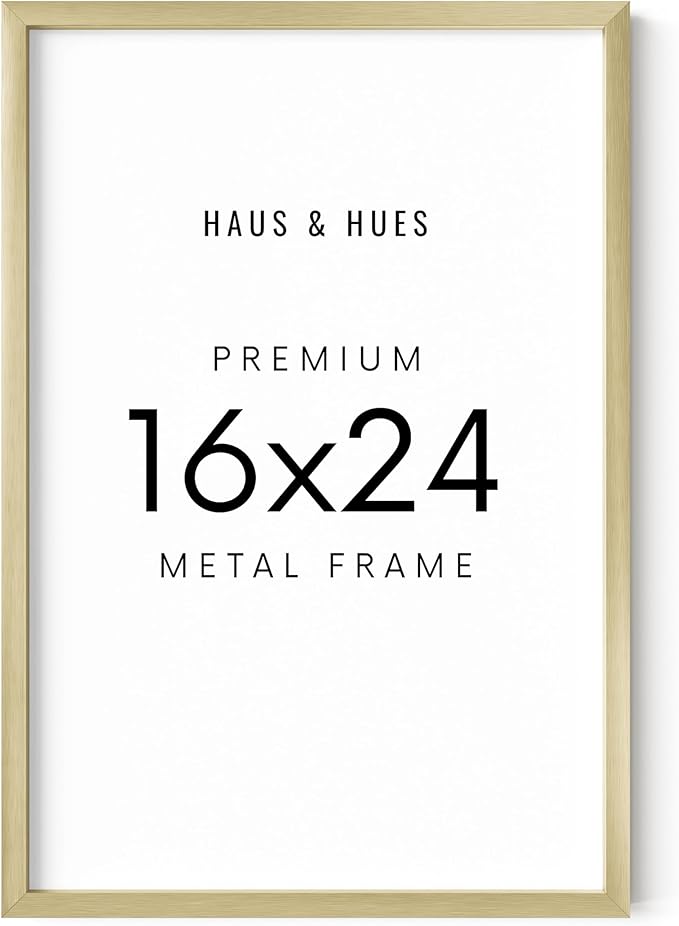 HAUS AND HUES 16x24 Gold Picture Frame - Modern Aluminum Wall Art Display - Lightweight 16x24 Frame for Posters, Prints, Photos - Ready-to-Hang Vertically & Horizontally