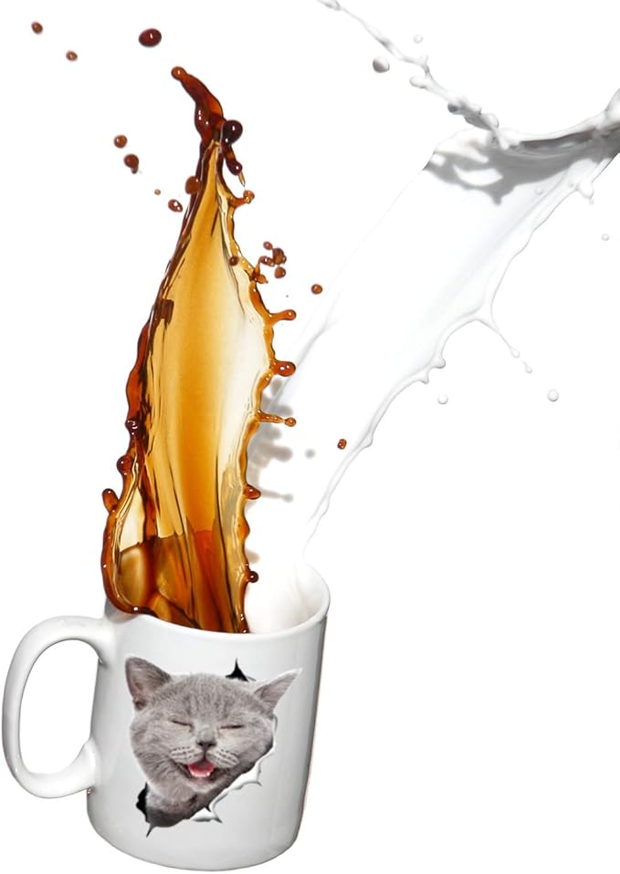 Laughing Grey Cat Coffee Mug - Ceramic Funny Coffee Mug - Perfect Cat Lover Gift - Cute Novelty Coffee Mug Present - Great Birthday or Christmas Surprise for Friend or Coworker, Men and Women (11oz)