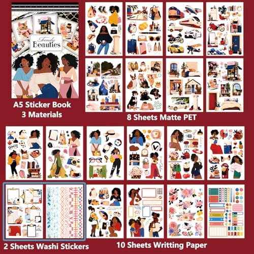 YagCu Journaling Sticker, Black Women Scrapbook Stickers, Junk Journal Supplies, Pre-Cut Aesthetic Scrapbooking for Adults, Collage Decorative Ephemera Bullet Planner DIY Arts - Image 5
