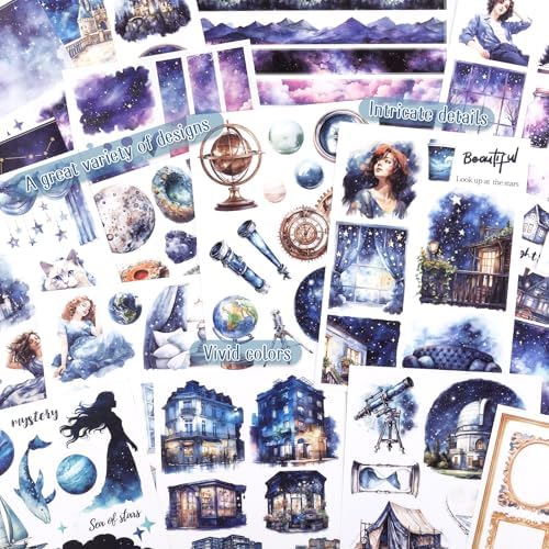 Pre-Cut Galaxy Sticker for Journaling, PET Washi Paper Collage Book, 20 Sheets Star Space Fantasy Planner Decals Scrapbook Junk Journal Supplies - Image 3
